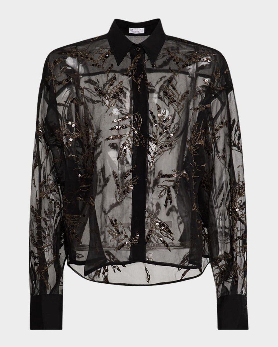 Herbarium Embroidered Crispy Silk Organza Shirt
